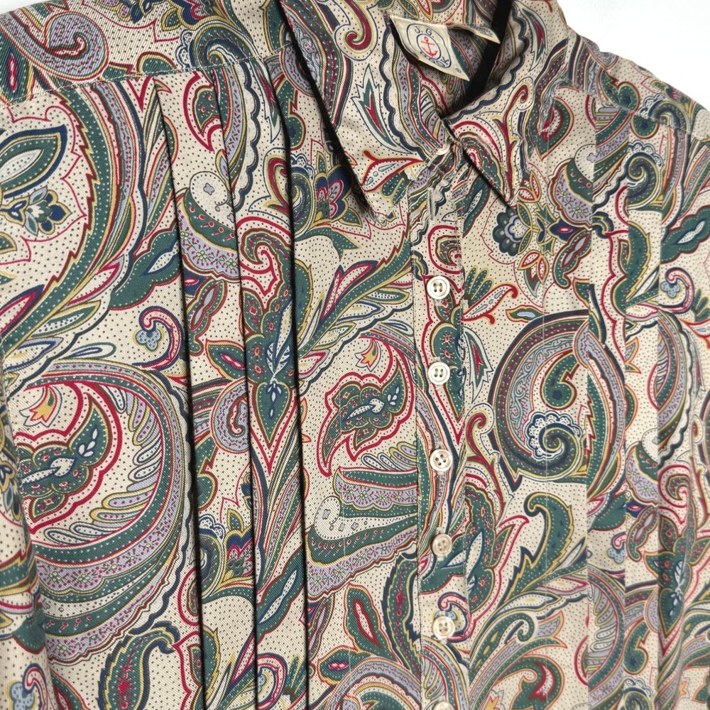 J.G. Hook Vintage Paisley Print Midi Dress Short Sleeve Button Front Sz 14